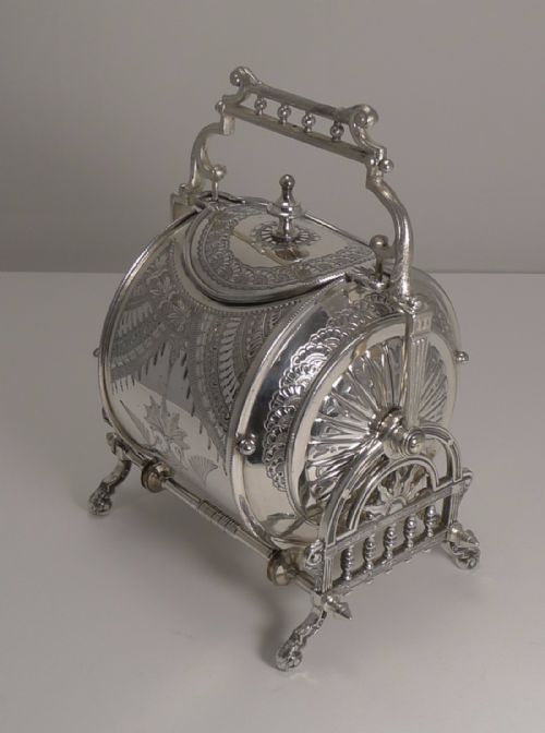 fig 1. Unusual Silver Plated English Biscuit Box - Registered 8th May 1882