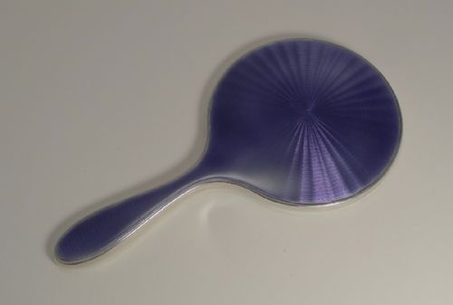 Sterling Silver & Guilloche Enamel Hand Mirror - Rich Amethyst Colour