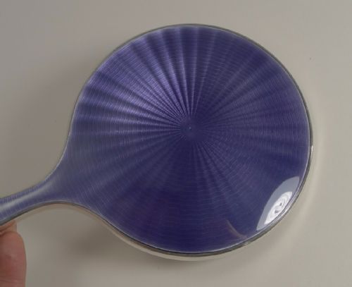fig 1. Sterling Silver & Guilloche Enamel Hand Mirror - Rich Amethyst Colour