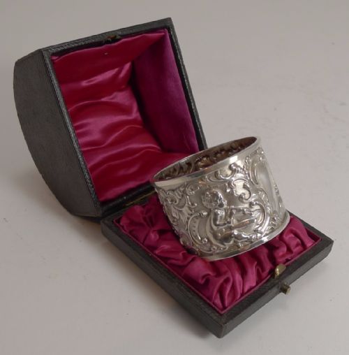 Antique English Sterling Silver Napkin Ring - Cherubs