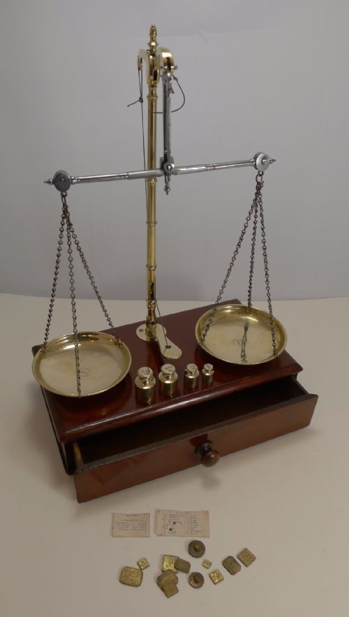 Large Antique English Travelling Apothecary Scales in Mahogany & Brass C.1880