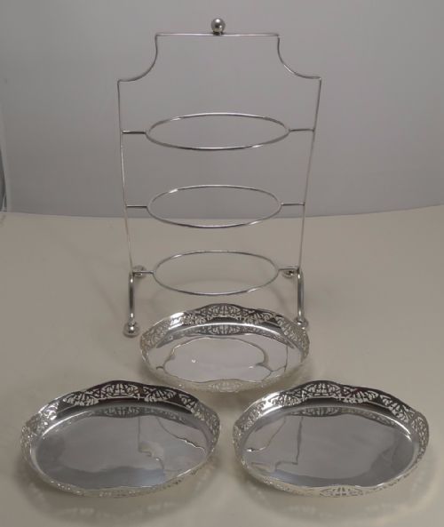 fig 2. Stunning Antique English Silver Plated Three Tier Cake Stand c.1900