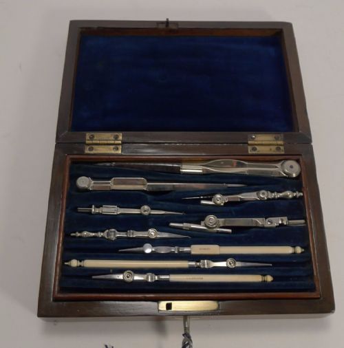 Antique Technical Drawing Set / Mahogany Boxed Technical Drawing Instruments C.1880