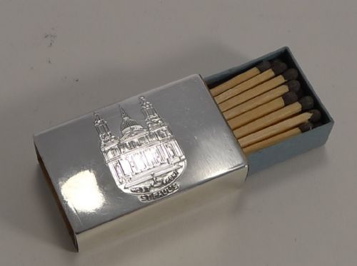 Small Antique English Sterling Silver Matchbox Cover - St. Pauls Cathedral, London, 1902