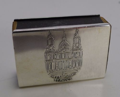 fig 1. Small Antique English Sterling Silver Matchbox Cover - St. Pauls Cathedral, London, 1902