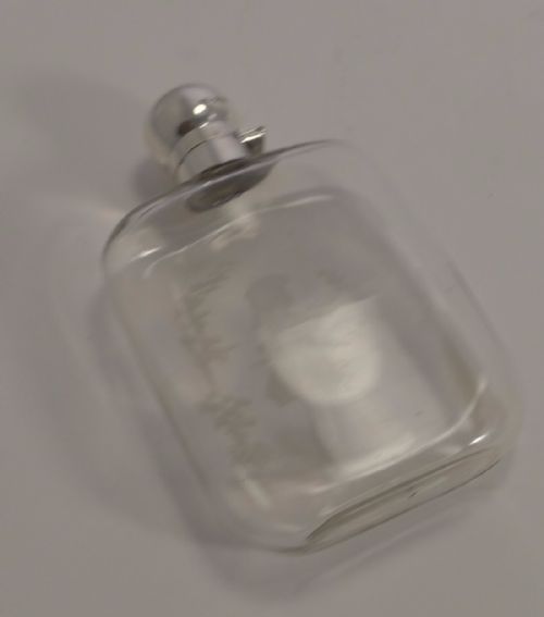 ANTIQUE ENGLISH MARY GREGORY GLASS AND STERLING SILVER LIQUOR WHISKY FLASK 1922 - ADDITIONAL PHOTO 1