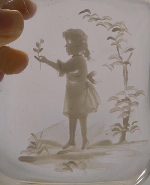 ANTIQUE ENGLISH MARY GREGORY GLASS AND STERLING SILVER LIQUOR WHISKY FLASK 1922 - ADDITIONAL PHOTO 2