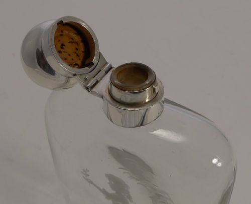 ANTIQUE ENGLISH MARY GREGORY GLASS AND STERLING SILVER LIQUOR WHISKY FLASK 1922 - ADDITIONAL PHOTO 4