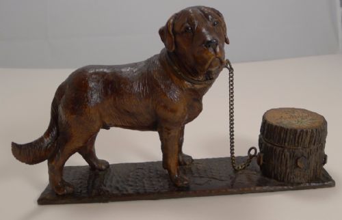 ANTIQUE FIGURAL BLACK FOREST INKWELL DOG ST BERNARD C1890 - ADDITIONAL PHOTO 1