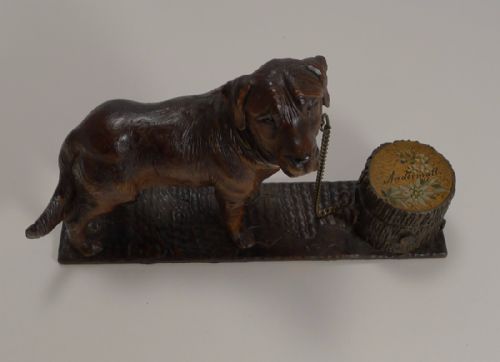 ANTIQUE FIGURAL BLACK FOREST INKWELL DOG ST BERNARD C1890 - ADDITIONAL PHOTO 2