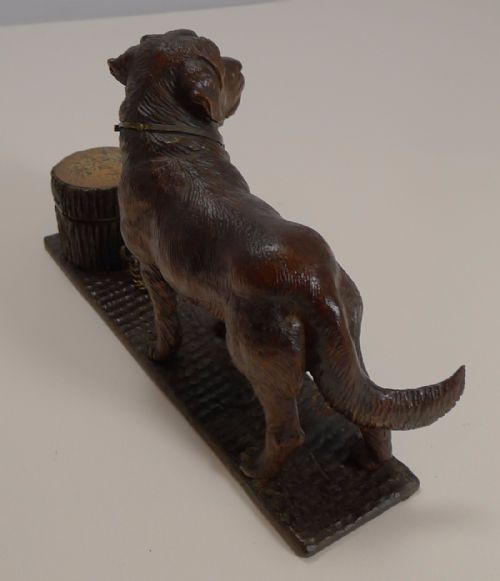 ANTIQUE FIGURAL BLACK FOREST INKWELL DOG ST BERNARD C1890 - ADDITIONAL PHOTO 4