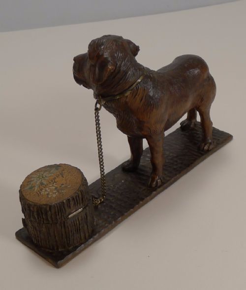 ANTIQUE FIGURAL BLACK FOREST INKWELL DOG ST BERNARD C1890 - ADDITIONAL PHOTO 5