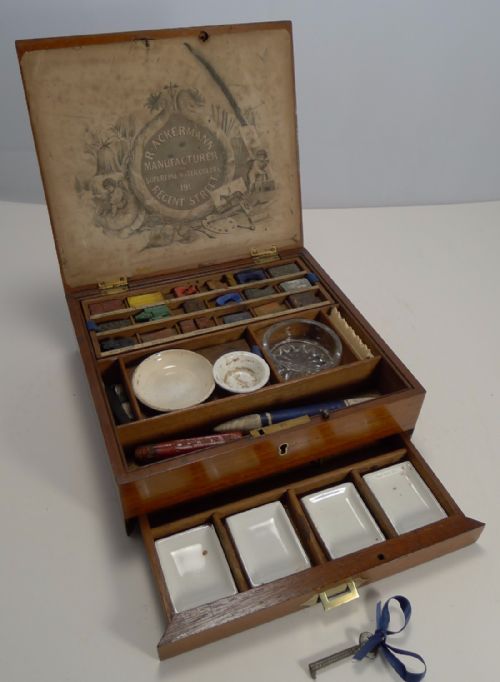 Handsome Antique English Rudolph Ackermann Mahogany and Brass Artist's Box C.1890