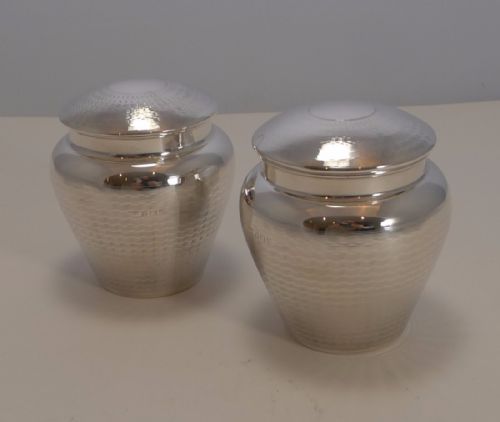Handsome Pair English Sterling Silver Tea Caddies by Levi and Salaman