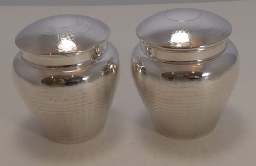 fig 1. Handsome Pair English Sterling Silver Tea Caddies by Levi and Salaman