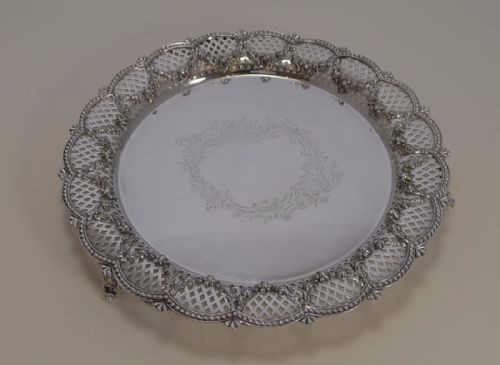 Stunning Antique English Silver Plated Salver / Tray - Floral Garlands