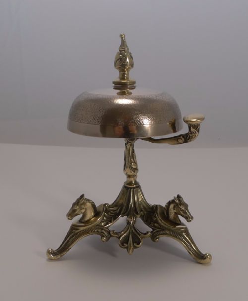 Antique English Brass Desk Bell - Equestrian - Horses C.1890