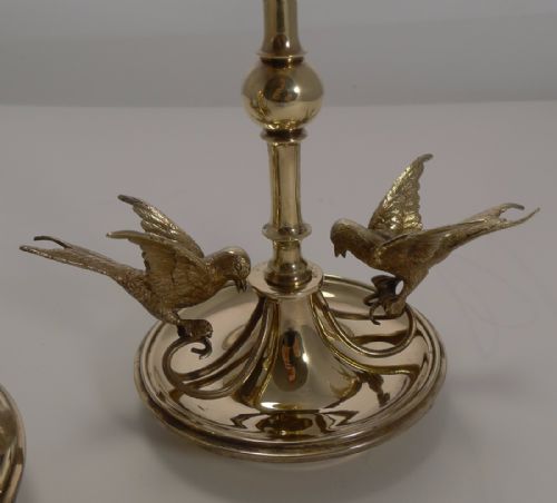fig 1. Stunning Antique English Figural Brass Candlesticks and Inkwell - Swallows