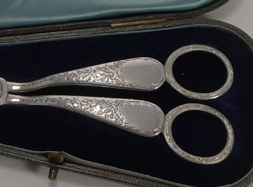 fig 1. Elegant Pair English Sterling Silver Grape Shears - 1891