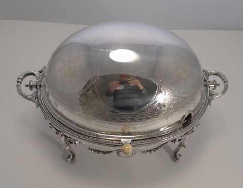 fig 1. Magnificent English Silver Plated Revolving Breakfast Dish by Walker and Hall - 1898