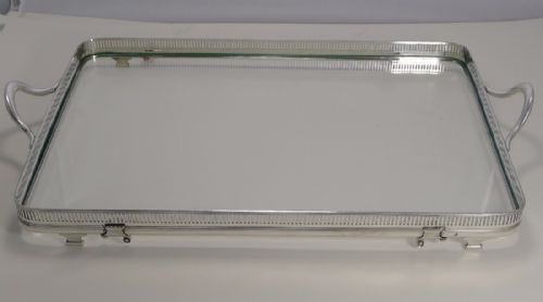 Rare English John Grinsell Convertible Mahogany / Glass Serving Tray C.1900