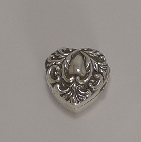 Antique English Heart Pill Box in Sterling Silver - 1898