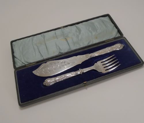 Antique Sterling Silver Handled Fish Servers - 1907