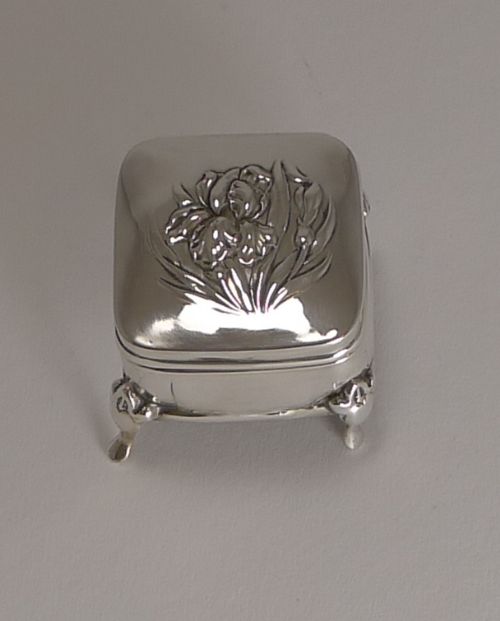 Antique English Sterling Silver Ring Box - Irises