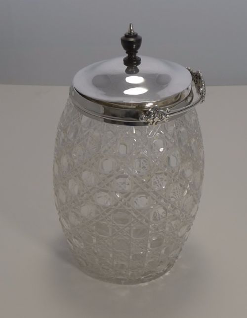 fig 1. Antique English Cut Crystal and Sterling Silver Biscuit Barrel - 1878