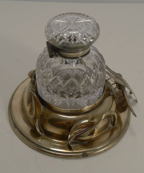 fig 1. Rare Antique English Art Nouveau Inkwell - Dragonfly c.1890