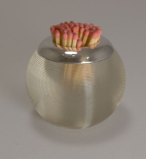 Antique English Threaded Glass Match Strike / Table Vesta - Sterling Silver 1902