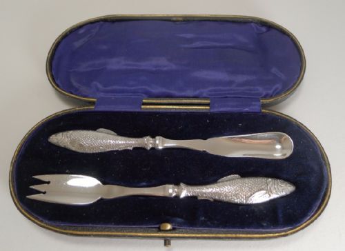 Rare Antique English Sterling Silver Fish Set - Harrods - 1912