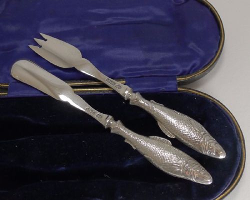 fig 1. Rare Antique English Sterling Silver Fish Set - Harrods - 1912