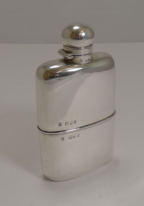 Handsome Victorian English Sterling Silver Hip Flask / Liquor Flask - 1893