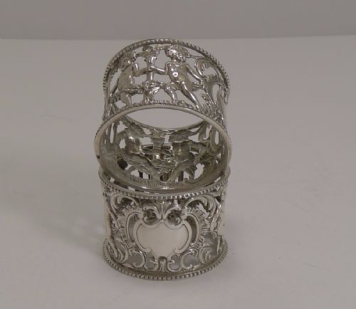 fig 1. Stunning Pair Antique English Sterling Silver Napkin Rings - Cherubs