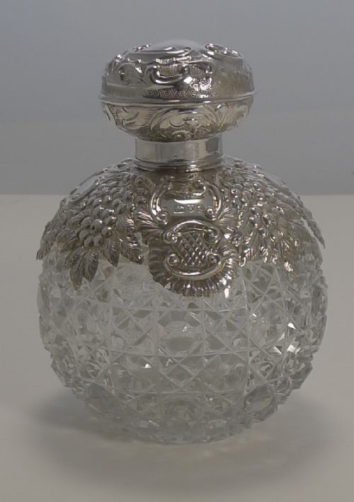 Grand Large Cut Crystal and English Sterling Silver Perfume Bottle
