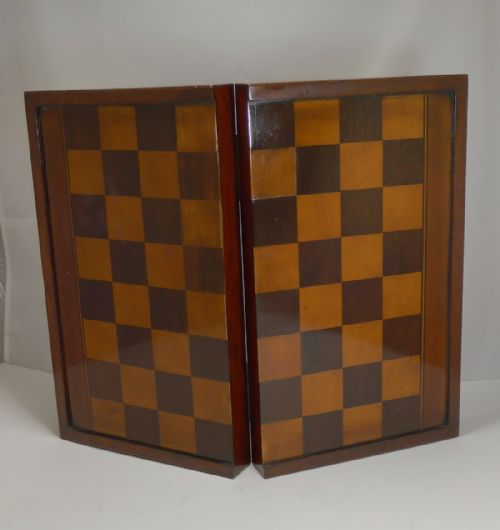 Large Antique English Folding Chess / Backgammon / Checkers Board C. 1890 /1900