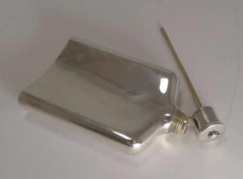 Early Antique English Campaign Sterling Silver Hip Flask with Straw - 1855