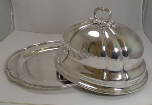 Rare Antique English Silver Plate Serving Platter and Dome C.1850
