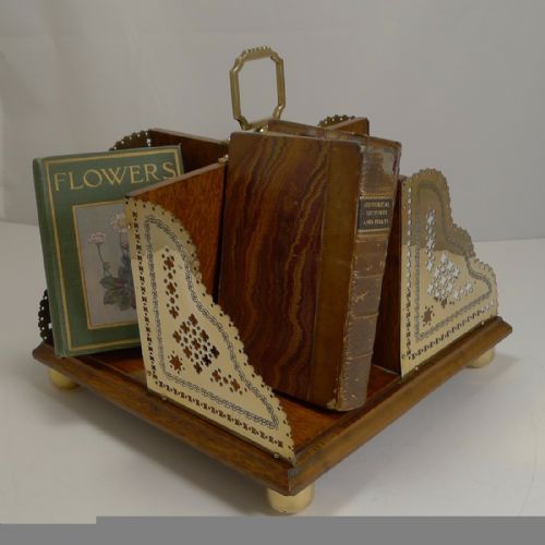 Antique English Oak and Brass Desk-top Revolving Book Holder C.1890