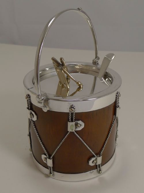 fig 1. Antique Novelty Oak & Silver Plated Preserve Jar - Musical Drum c.1890
