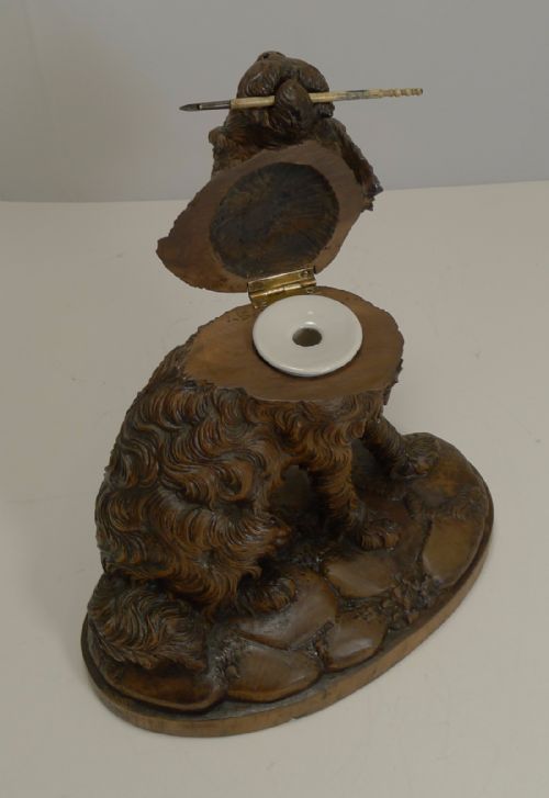 fig 1. Large Carved Black Forest Figural Inkwell - Dog c.1890