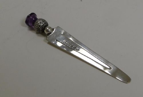 Sterling Silver Bookmark - Scottish Amethyst Thistle Top - 1911