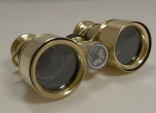 Antique English Field Glasses / Binoculars by Lawrence and Mayo - With Compass