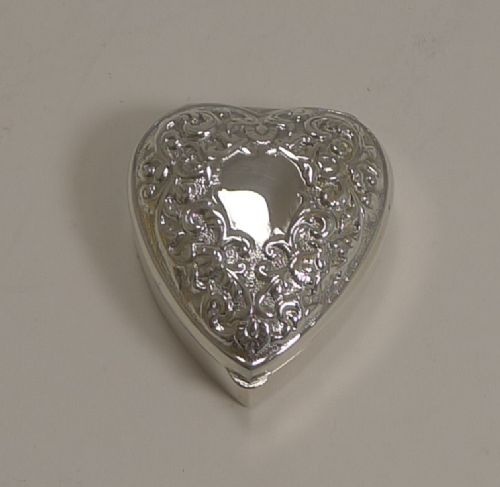 Small Victorian English Sterling Silver Heart Shaped Box - 1895