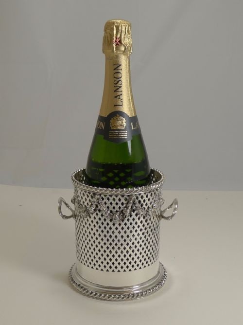 Antique English Silver Plate Wine / Champagne Bottle Holder C.1890