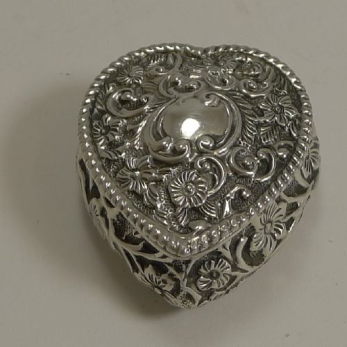 fig 1. Small Victorian English Sterling Silver Heart Shaped Box - 1900