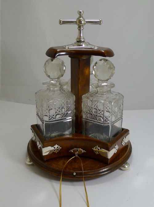 Rare Antique English Revolving / Mechanical Decanter Holder / Tantalus - 1883