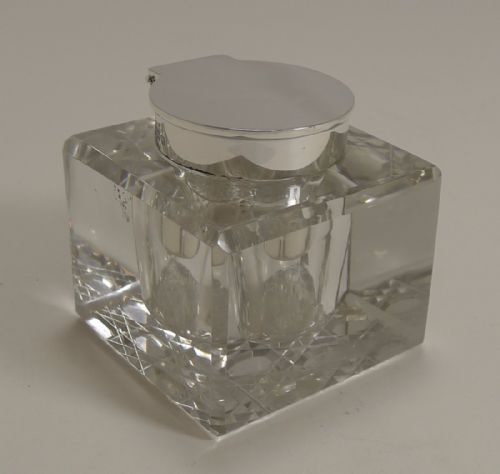 English Cut Crystal and Sterling Silver Inkwell by John Grinsell and Sons