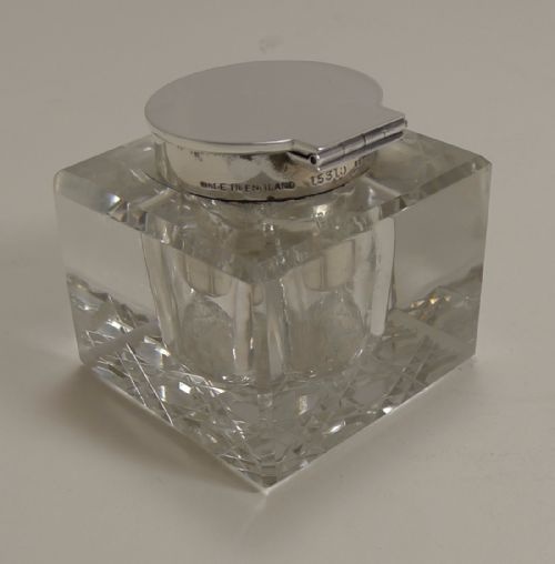fig 1. English Cut Crystal and Sterling Silver Inkwell by John Grinsell and Sons